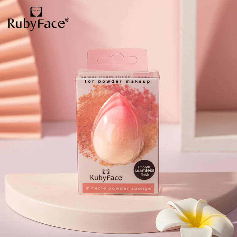 RUBYFACE kéttónusú gradient sminkszivacs, száraz és nedves használatra, latexmentes, csepp alakú