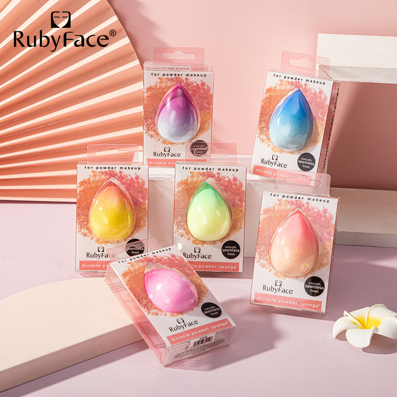 RUBYFACE kéttónusú gradient sminkszivacs, száraz és nedves használatra, latexmentes, csepp alakú