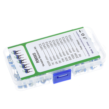 RM065 Rezistențe reglabil alb-albastru, kit în cutie, 100 bucăți, 10 valori diferite (10 bucăți fiecare)