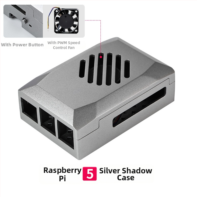 Puzdro Raspberry Pi 5 z ABS, ochranný box s PWM chladiacim ventilom a nastaviteľnou rýchlosťou, plastová imitácia hliníkovej zliatiny