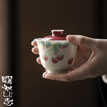 Bol ceramic de ceai cu capac, pictură manuală, stil Gongfu, pentru uz casnic, 120 ml