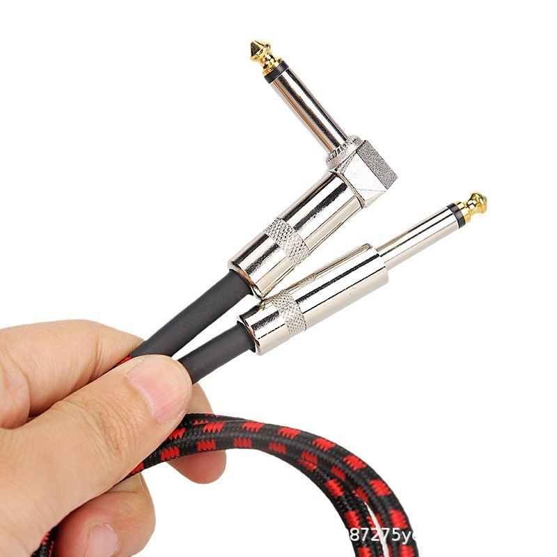 6,35 mm audio kabel, muški–muški, s pravim kutem, za električnu gitaru, bas i klavijature — ekraniran, smanjenje buke, najlon opleten, bakreno jezgro