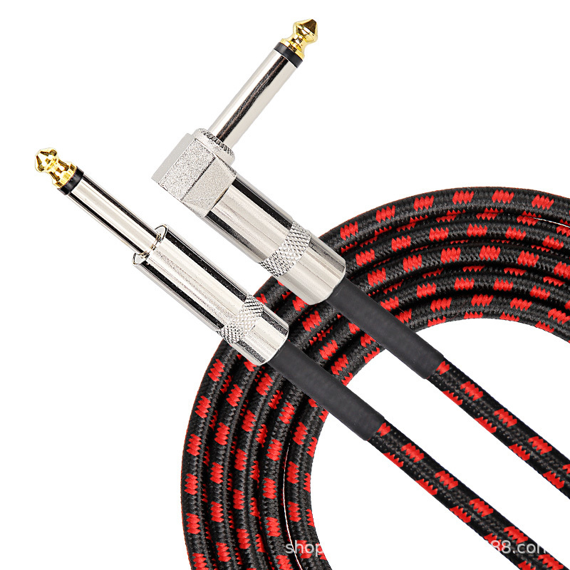 6,35 mm audio kabel, muški–muški, s pravim kutem, za električnu gitaru, bas i klavijature — ekraniran, smanjenje buke, najlon opleten, bakreno jezgro