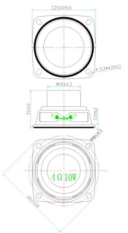 53 mm unutarnji magnetni zvučnik, 4 Ω, 10 W bas multimedički zvučnik, mali zvučnik s otvorom za pričvršćivanje