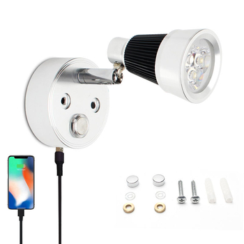 LED zidna svjetiljka za kamp-kućicu, 12V-24V, dodirno podešavanje jačine i USB priključak za punjenje, 3W svjetlo za čitanje