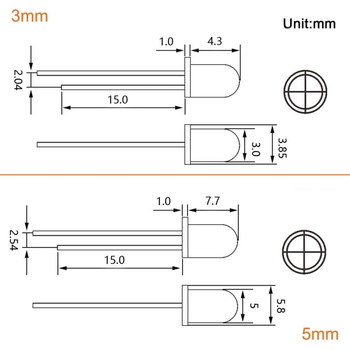 300 komada LED dioda promjera 3 mm i 5 mm, u 5 boja: crvena, žuta, plava, zelena, bijela