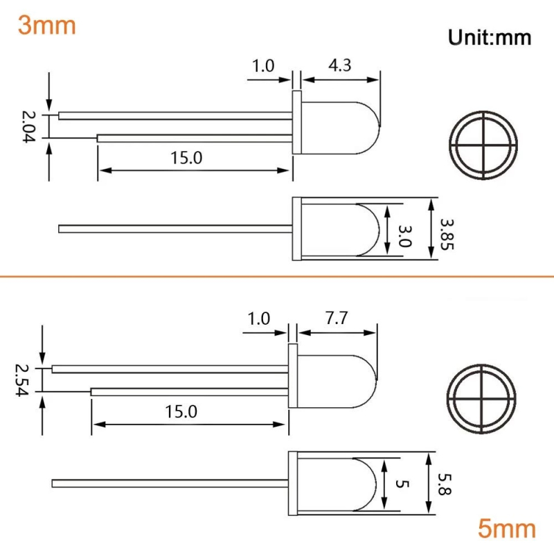 300 komada LED dioda promjera 3 mm i 5 mm, u 5 boja: crvena, žuta, plava, zelena, bijela