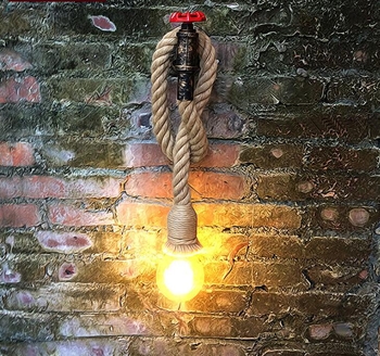 Retro zidna lampa od vodovodne cijevi s metalnim sjenilom i industrijskom konopom, pogodna za restorane, frizerske salone, trgovine odjeće, hodnike i stubišta
