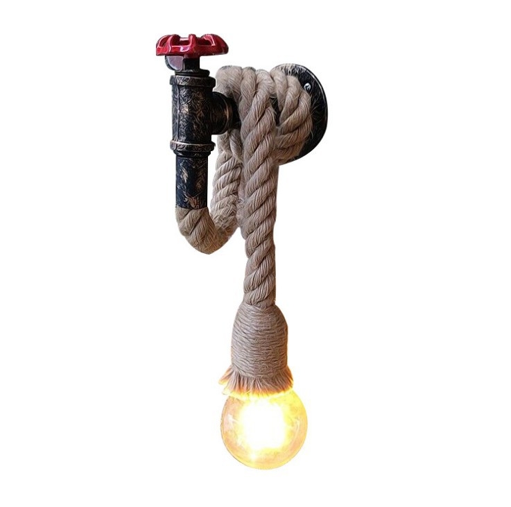 Retro zidna lampa od vodovodne cijevi s metalnim sjenilom i industrijskom konopom, pogodna za restorane, frizerske salone, trgovine odjeće, hodnike i stubišta