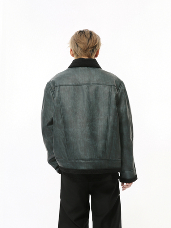 MTLCLOTHES Jachetă scurtă din PU pentru bărbați, cusături contrast, stil coreean — Colecție de toamnă