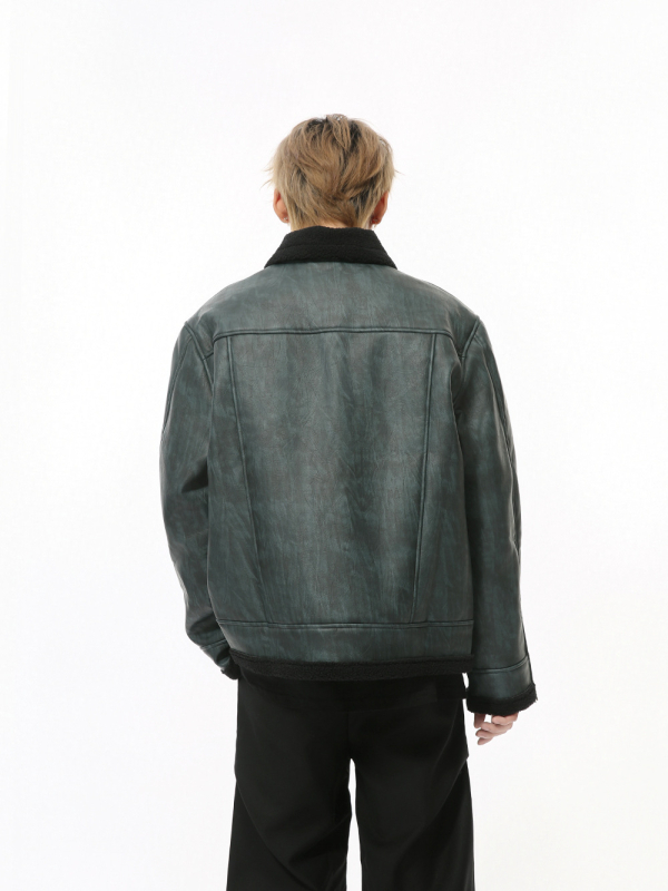 MTLCLOTHES Jachetă scurtă din PU pentru bărbați, cusături contrast, stil coreean — Colecție de toamnă