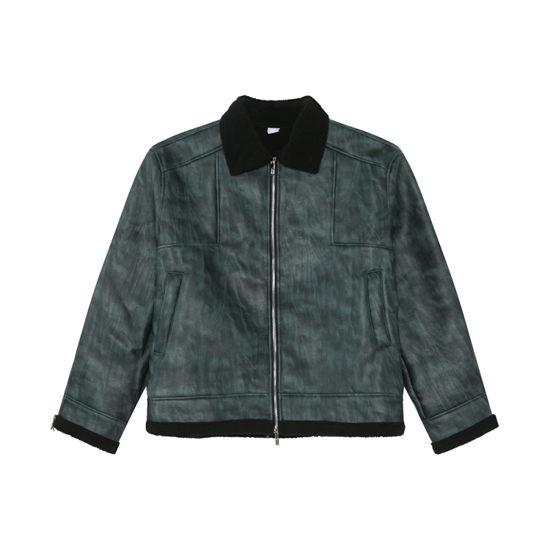 MTLCLOTHES Jachetă scurtă din PU pentru bărbați, cusături contrast, stil coreean — Colecție de toamnă
