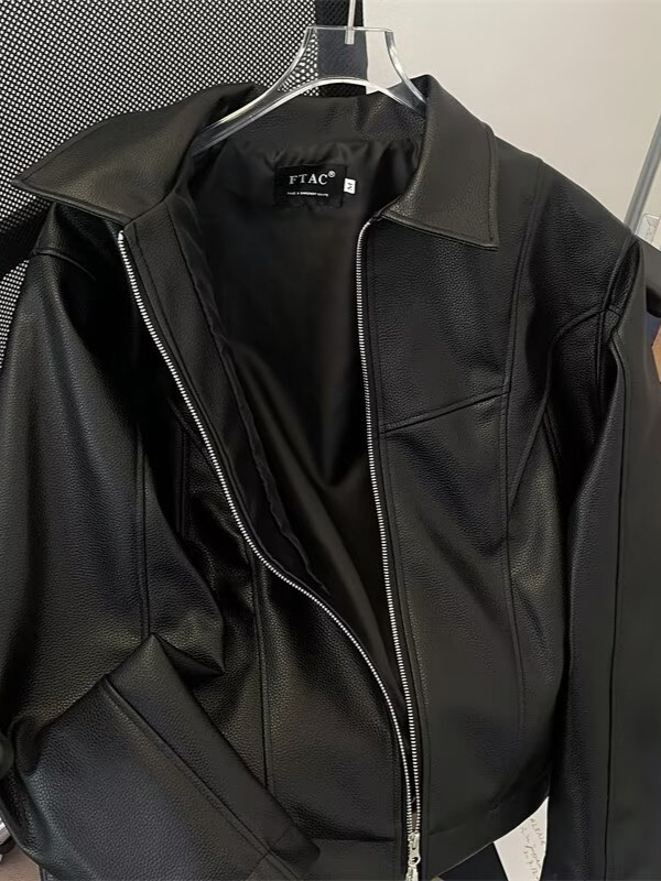 Geacă din PU pentru bărbați, stil street motocicletă, croială lejeră, neagră, design vintage, inspirație aviator