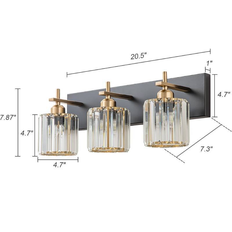 Kristalna svjetiljka za kupaonicu iznad ogledala, moderni dizajn, crno-zlatna, 3 lampe