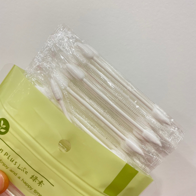 Green kozmetikai vattapálcikák, egyedi csomagolásban, hordozhatóak, kettős véggel, 100 db