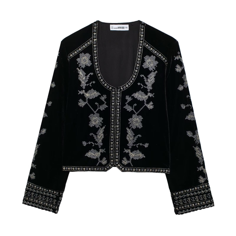 Taop&Za Ženska kratka baršunasta jakna s vezom, elegantan proljetni stil 5107254