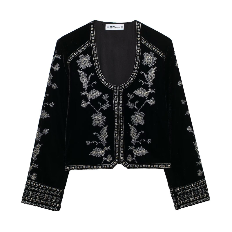 Taop&Za Ženska kratka baršunasta jakna s vezom, elegantan proljetni stil 5107254