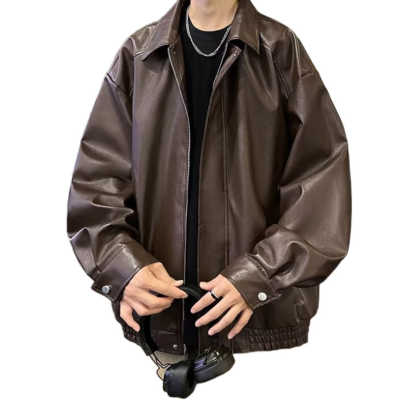 Geacă din PU pentru bărbați, stil biker, croială lejeră, modă stradală, inspirație aviator, buzunare multiple