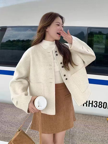 Puyuan vuneni kaput, tweed stil, ženski kratki kaput za proljeće i jesen, elegantan visokokvalitetan izgled