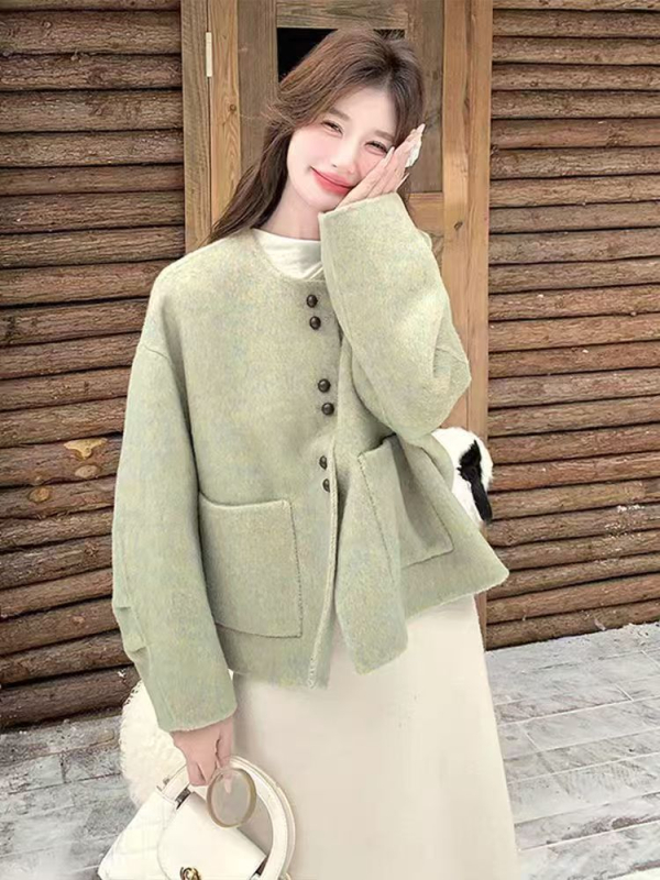 Puyuan vuneni kaput, tweed stil, ženski kratki kaput za proljeće i jesen, elegantan visokokvalitetan izgled