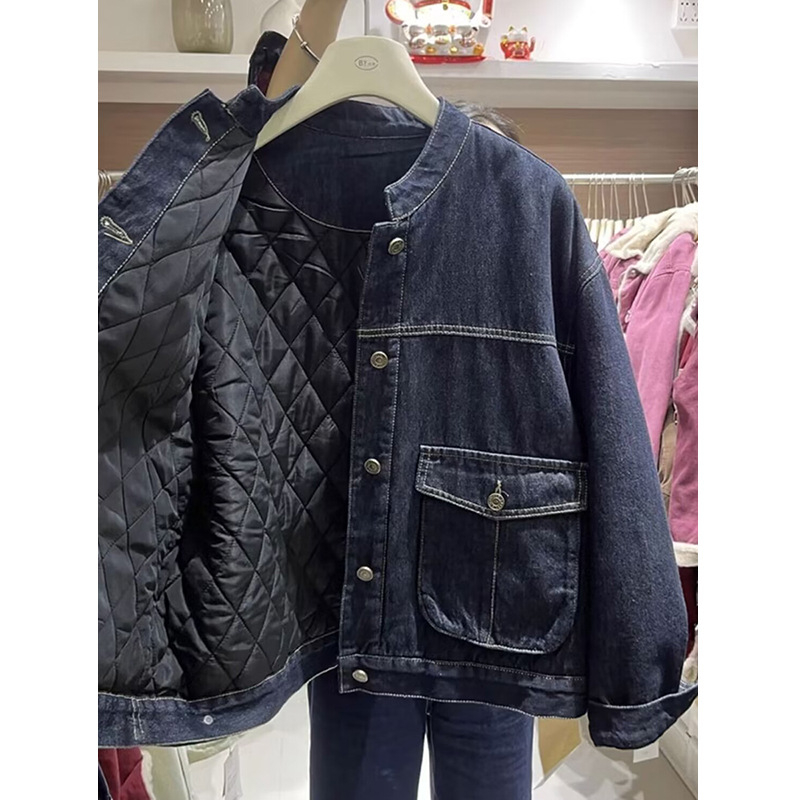 Ženska prešita džins jakna - kratka duljina, zimska toplina, vintage Hong Kong stil