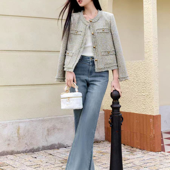 Ženska jakna zelenog Chanel stila, novi model 2025, lagani luksuz za ured i grad