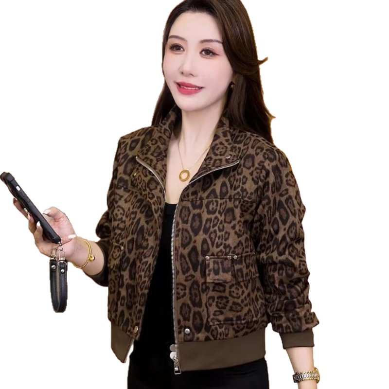 Női rövid dzseki leopard mintával, retro őszi stílus, sokoldalú felső