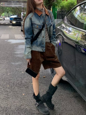 Američka retro denim jakna s korejskim chic štihom, labav kroj, kratka duljina, jesen 2025