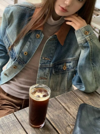 Američka retro denim jakna s korejskim chic štihom, labav kroj, kratka duljina, jesen 2025