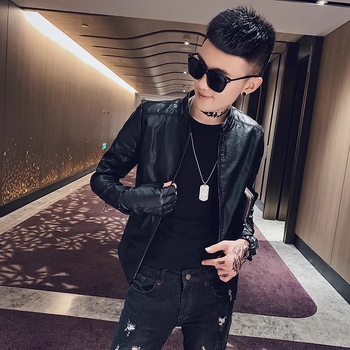 Férfi PU bőrdzseki, slim-fit, rövid modell, álló gallér, cipzár, hétköznapi stílus