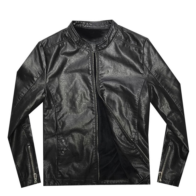 Férfi PU bőrdzseki, slim-fit, rövid modell, álló gallér, cipzár, hétköznapi stílus