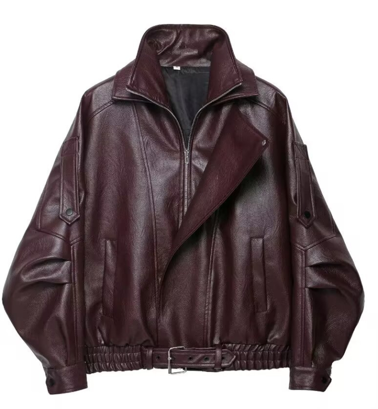 ZYURA Ženska jakna od umjetne kože, kratka duljina, V-dekolte, Slim fit, casual dizajn, 2025