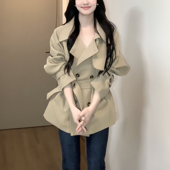 Khaki trench kaput za žene male visine, korejski stil s dojmu visoke klase, kratka duljina, jesen 2026