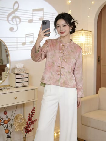 Nova Tang jakna za žene s jacquardom, elegantan vanjski kardigan sa retro kopčama