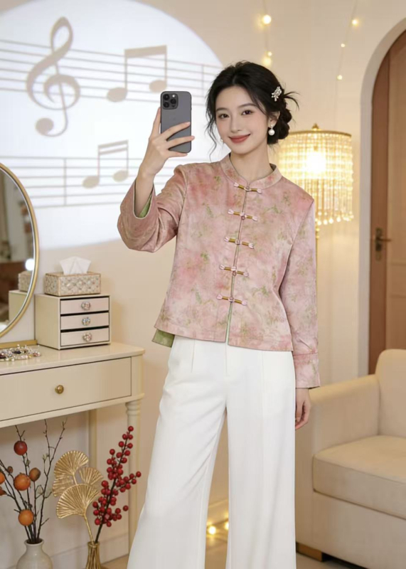 Nova Tang jakna za žene s jacquardom, elegantan vanjski kardigan sa retro kopčama