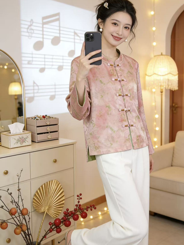 Nova Tang jakna za žene s jacquardom, elegantan vanjski kardigan sa retro kopčama