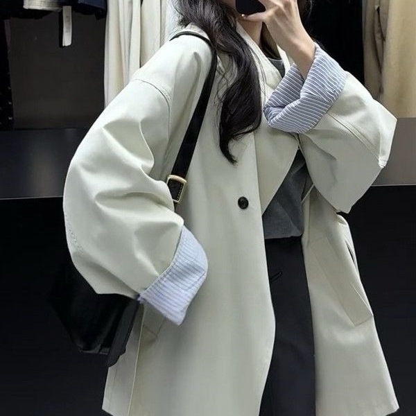 Ženski trench kaput sa stojećim ovratnikom, srednje duljine, proljeće 2026, korejski školski casual stil