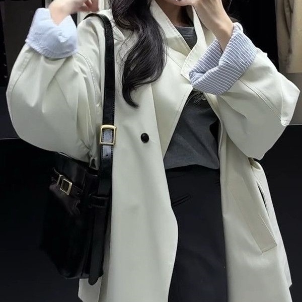Ženski trench kaput sa stojećim ovratnikom, srednje duljine, proljeće 2026, korejski školski casual stil