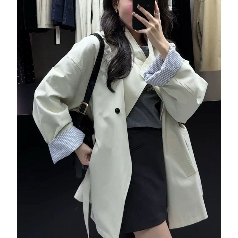 Ženski trench kaput sa stojećim ovratnikom, srednje duljine, proljeće 2026, korejski školski casual stil