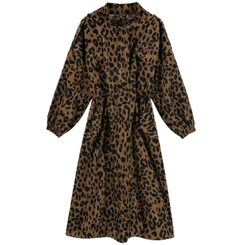Ženski trench kaput s leopard printom, srednje duljine, jesenji stil, opuštena silueta, dugi rukavi