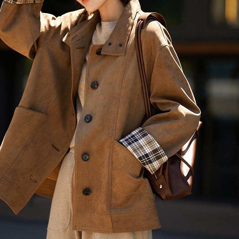 Ženska jakna Explorer u retro barn stilu sa velurom, blok boja, ležerni windbreaker, proljeće 2026
