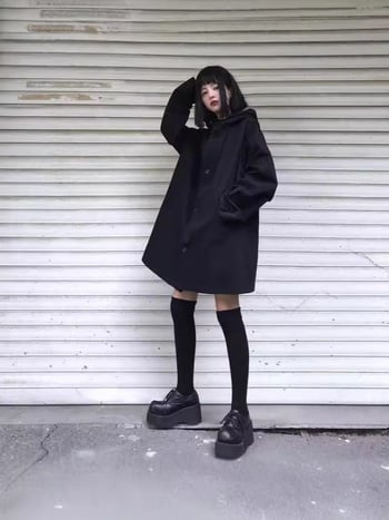 Harajuku inspirirana ženska vjetrovka s kapuljačom, srednja dužina, slobodan kroj, japansko-korejski street style