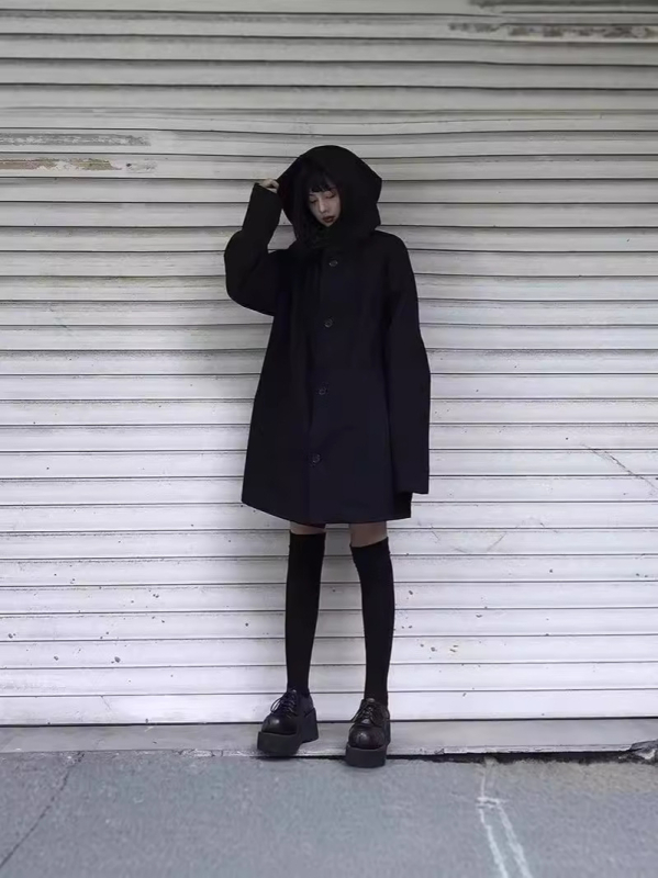 Harajuku inspirirana ženska vjetrovka s kapuljačom, srednja dužina, slobodan kroj, japansko-korejski street style
