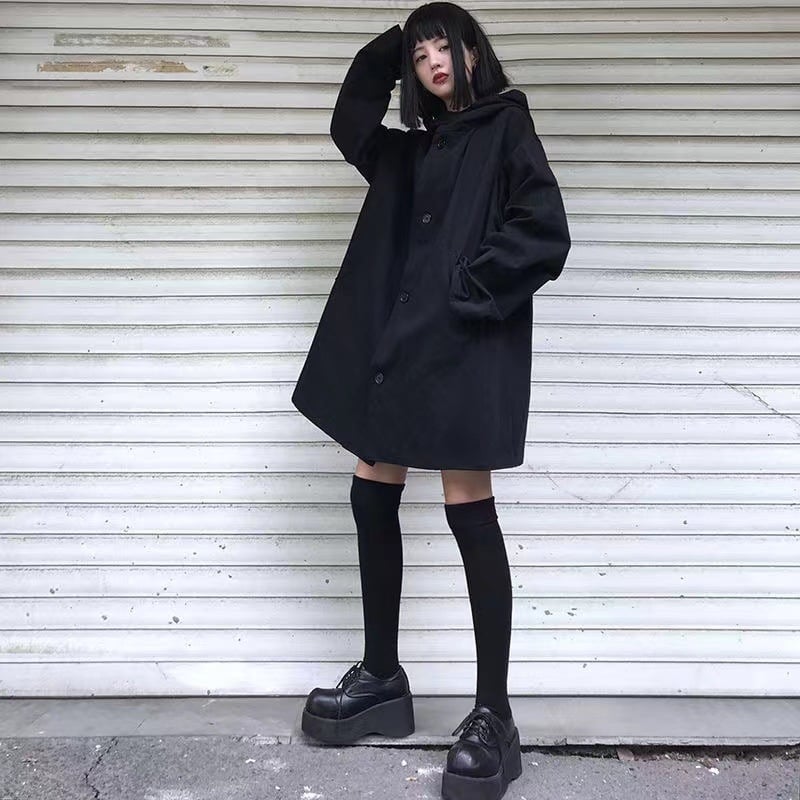 Harajuku inspirirana ženska vjetrovka s kapuljačom, srednja dužina, slobodan kroj, japansko-korejski street style