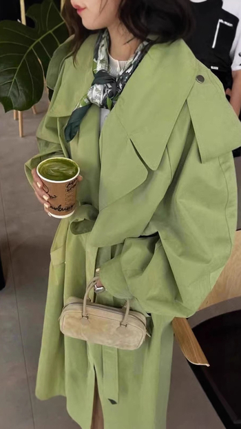 Ženski dugi trench kaput s ovratnikom i remenom, jesen-zimski elegantan stil