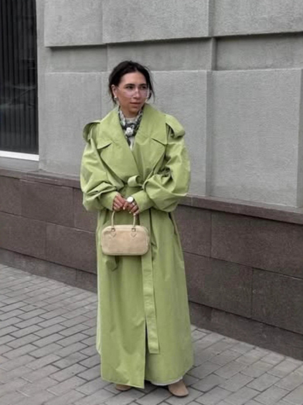 Ženski dugi trench kaput s ovratnikom i remenom, jesen-zimski elegantan stil