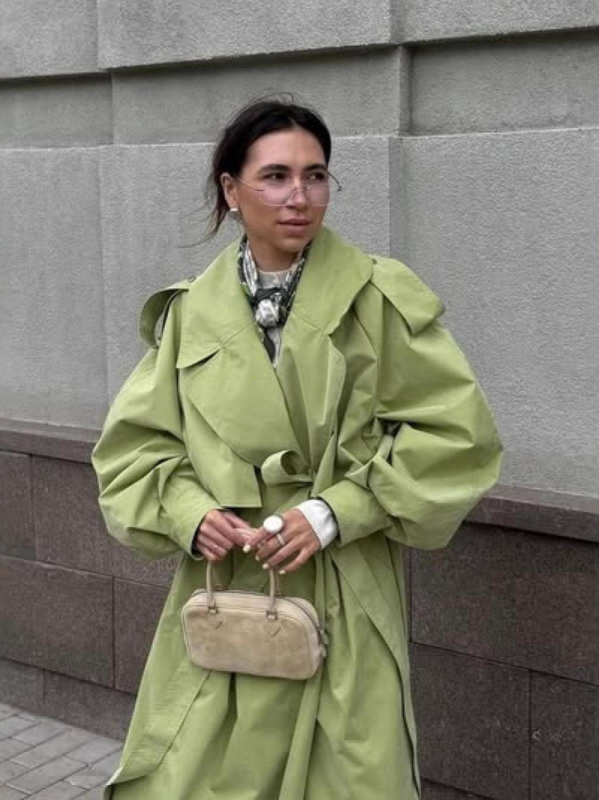 Ženski dugi trench kaput s ovratnikom i remenom, jesen-zimski elegantan stil
