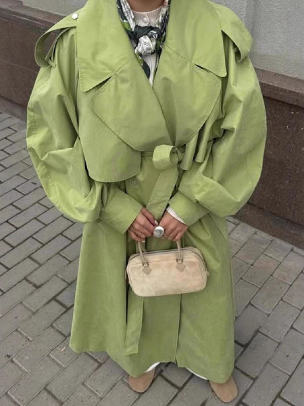 Ženski dugi trench kaput s ovratnikom i remenom, jesen-zimski elegantan stil