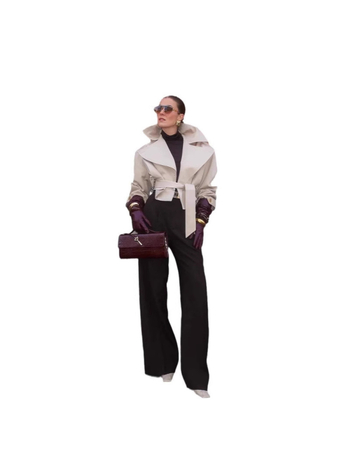 Jednobojna windbreaker jakna kratkog kroja, s reverom, vezanjem u struku, dugi rukavi, elegantan stil za žene, zima 2024