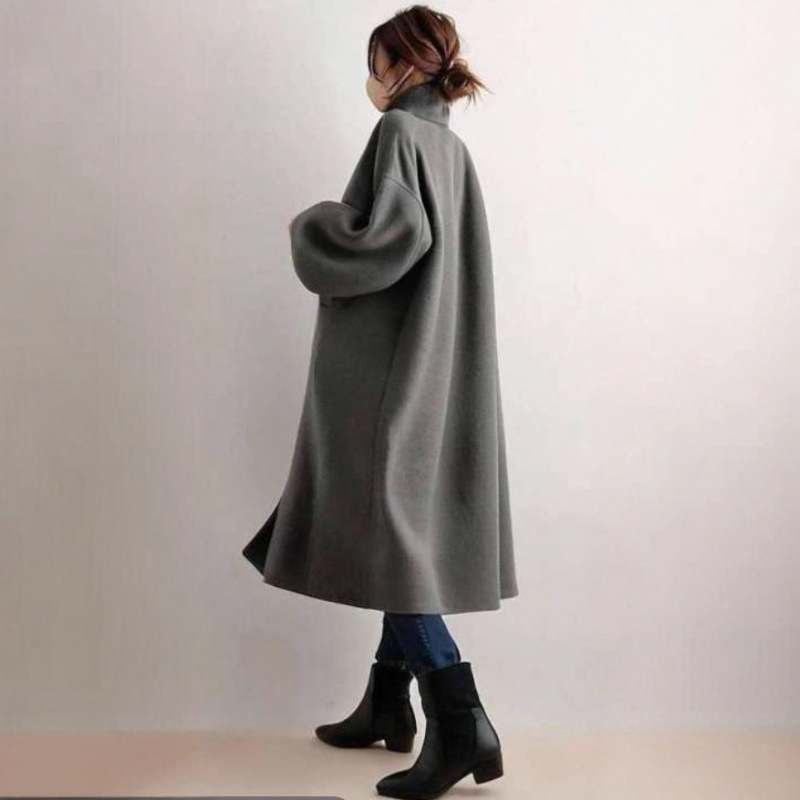 Ženska moda inspirisana japanskim i korejskim stilom, jesensko-zimska 2025, svestran elegantni kardigan-kabát sa stojećim ovratnikom, dugi rukavi